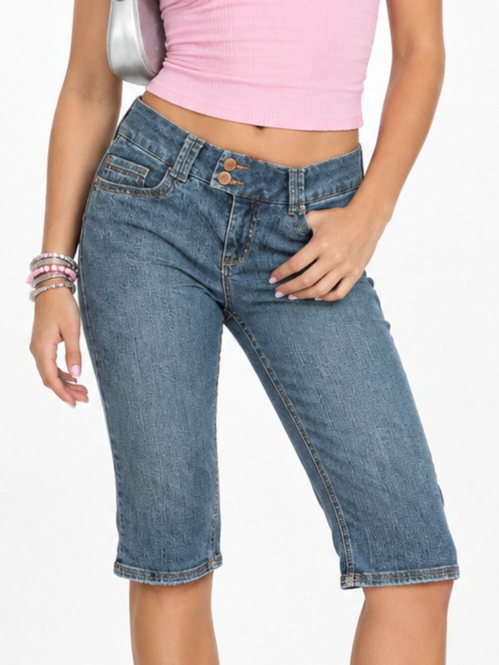 Vintage Y2k Denim Capri Pants Rockabilly Pedal Pusher Stretch Bermuda Jean